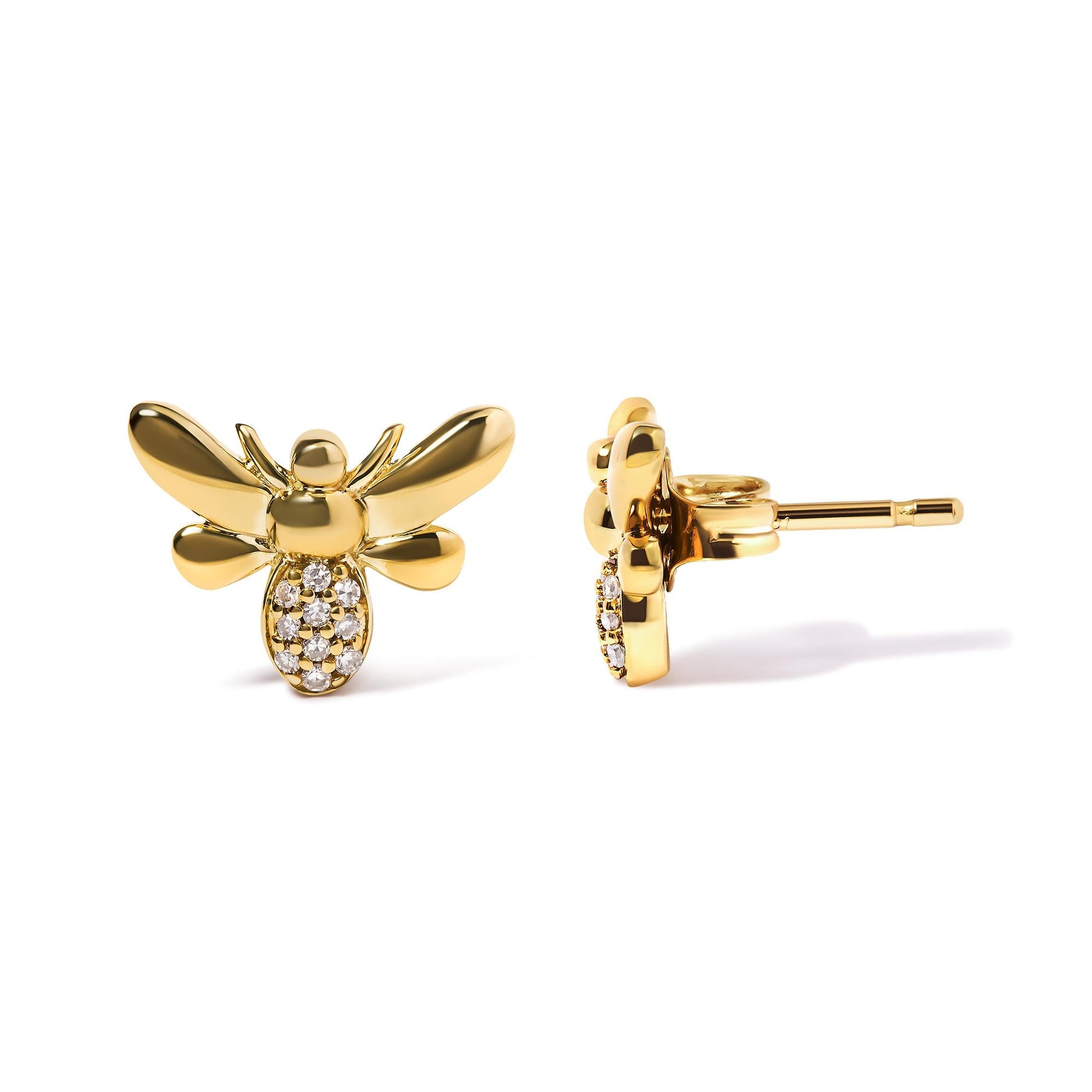 10K Yellow Gold Diamond Accented Bumble Bee Stud Earring (H-I Color, I1-I2 Clarity)-3