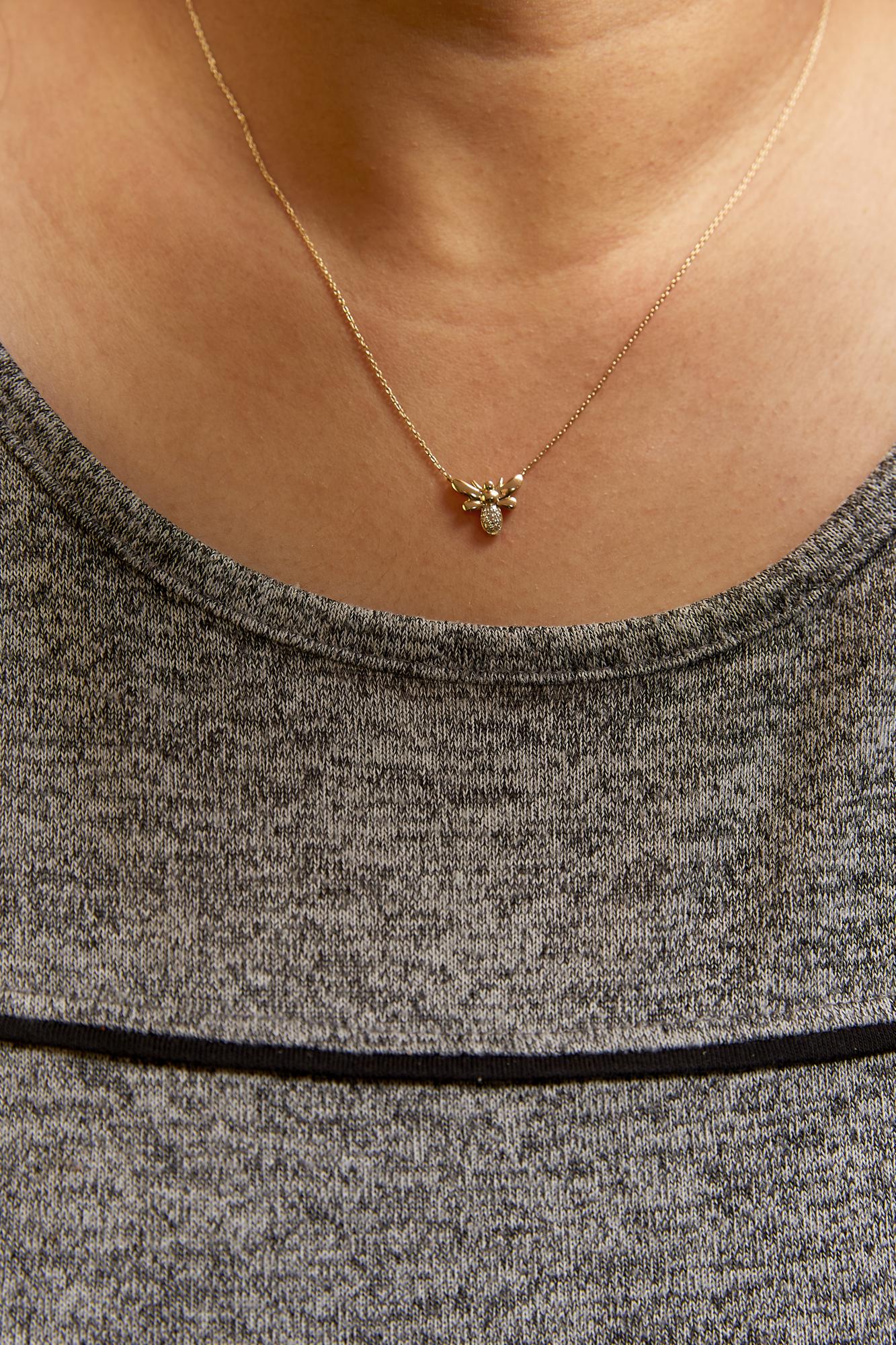 10K Yellow Gold Diamond Accented Bumble Bee Pendant 18" Inch Necklace (H-I Color, I1-I2 Clarity)-2