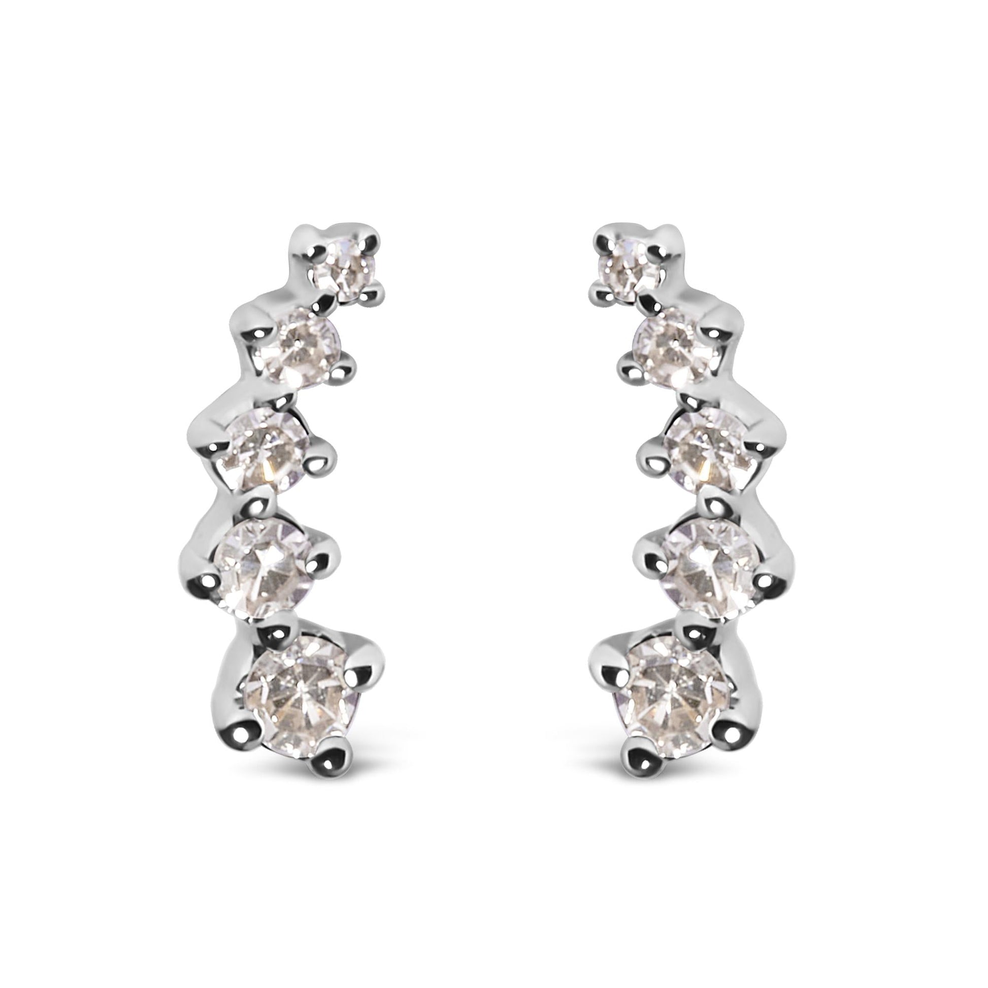 10K White Gold 1/10 Cttw Diamond Journey Style Climber Stud Earrings (H-I Color, I1-I2 Clarity)-0