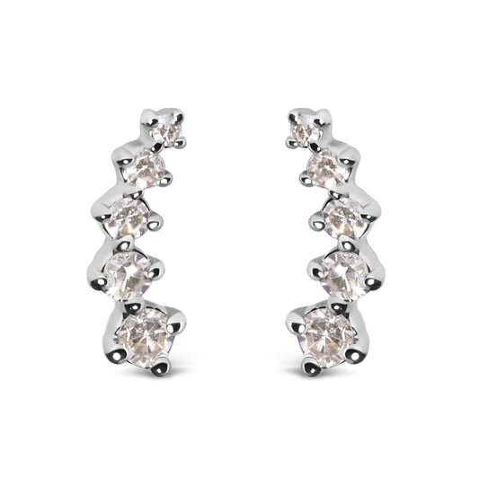 10K White Gold 1/10 Cttw Diamond Journey Style Climber Stud Earrings (H-I Color, I1-I2 Clarity)-0
