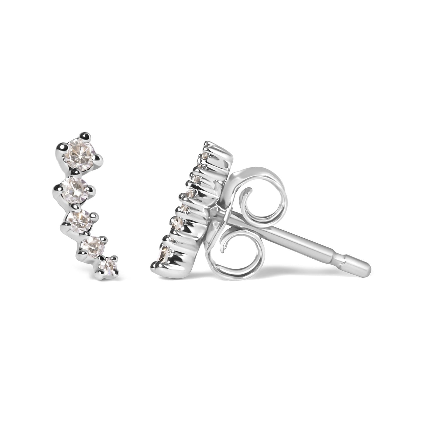 10K White Gold 1/10 Cttw Diamond Journey Style Climber Stud Earrings (H-I Color, I1-I2 Clarity)-3