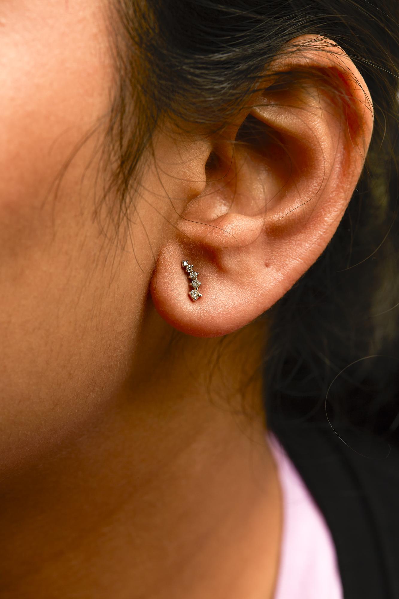 10K White Gold 1/10 Cttw Diamond Journey Style Climber Stud Earrings (H-I Color, I1-I2 Clarity)-2