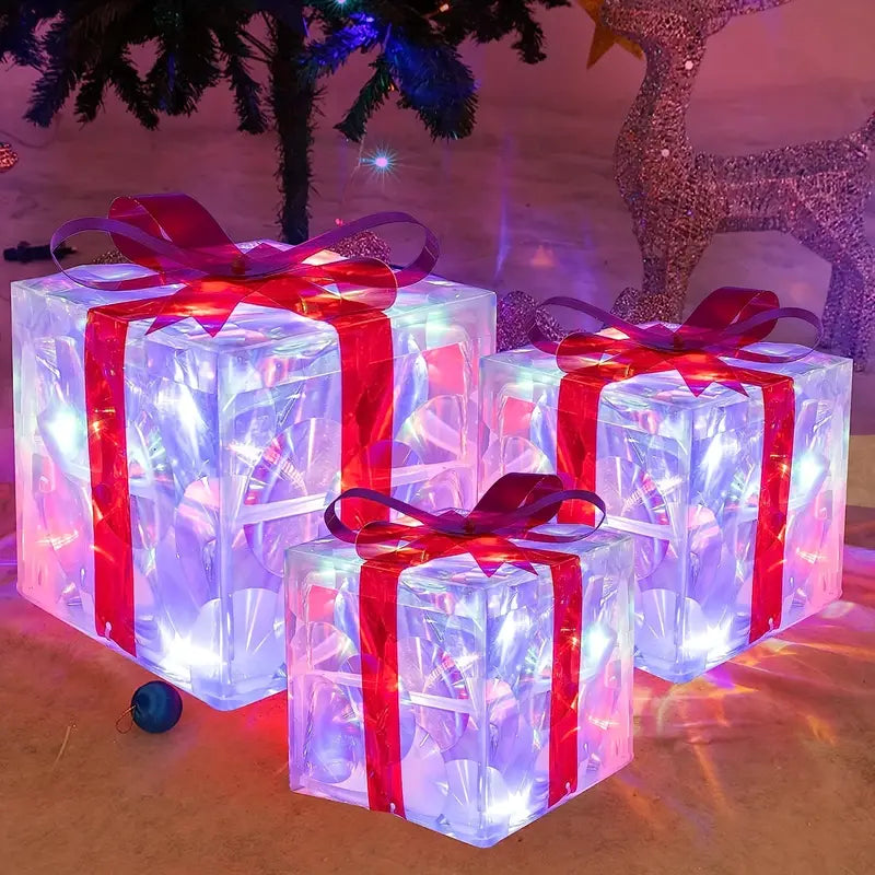Twinkling Trio: Christmas Lighted Gift Box Set-1
