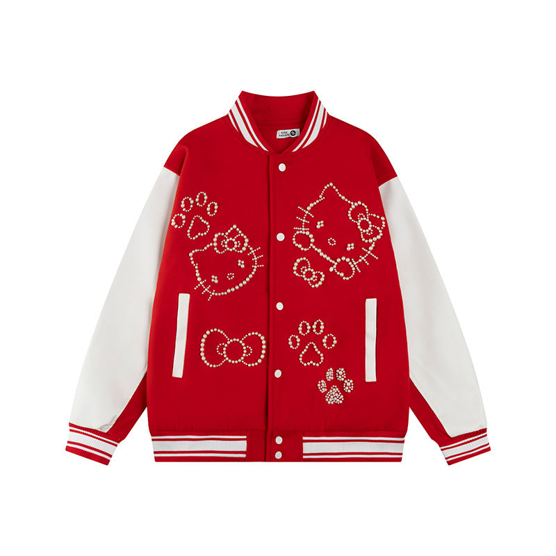 Hello Kitty Pearl Embroidered Baseball Jacket