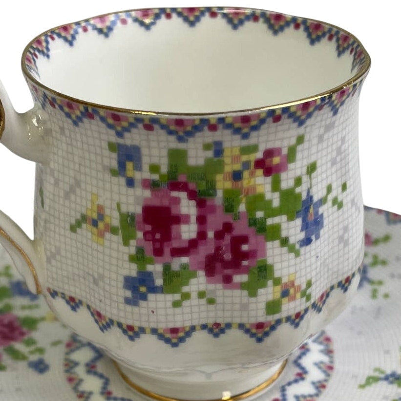 Vintage Royal Albert 778676 England Cup Saucer Petit Point Bone China Teacup Set
