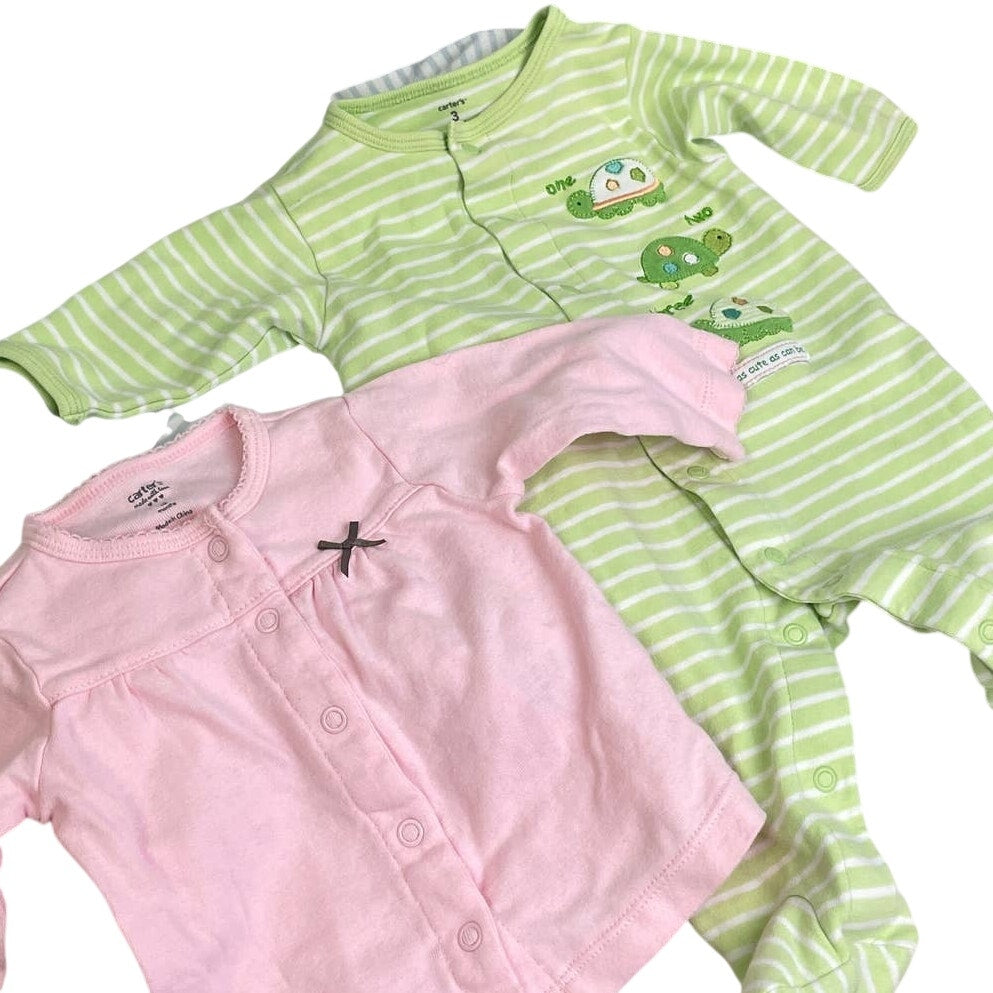 Lot of 6 Carters Baby Girl 3 Months One Piece Sleepers Long Short Sleeve Top Lot