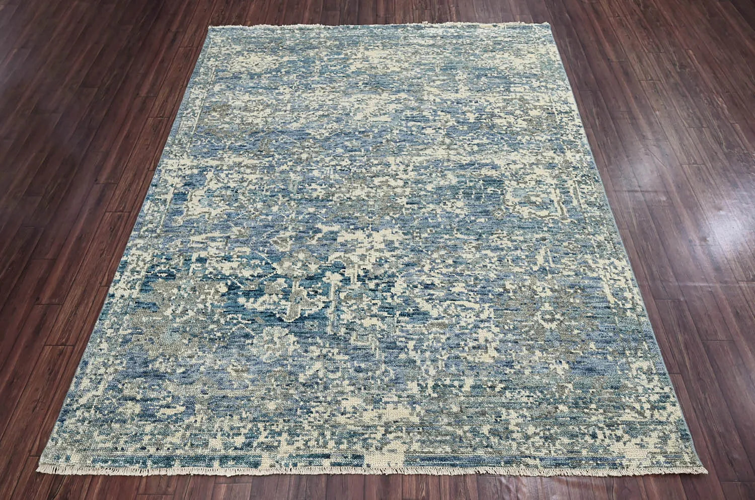 Multi Size Beige, Blue Hand Knotted 100% Wool Turkish Oushak Transitional Oriental Area Rug-1