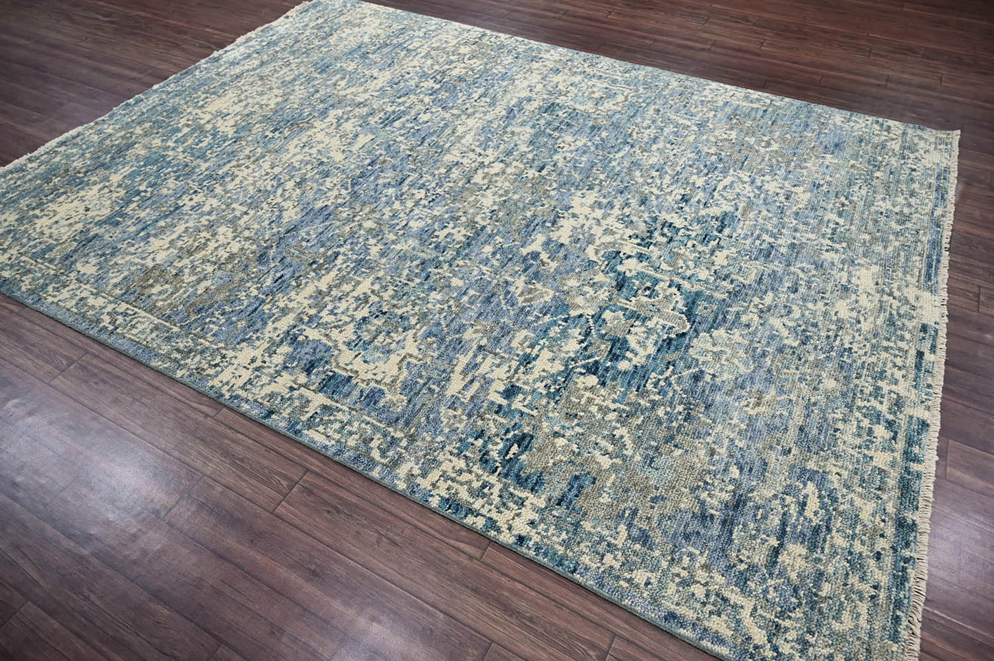 Multi Size Beige, Blue Hand Knotted 100% Wool Turkish Oushak Transitional Oriental Area Rug-3
