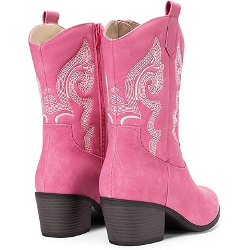Dream Pairs Womens 8.5 Faux Pink Leather 2.25" Block Heel Mid Calf Cowboy Boots