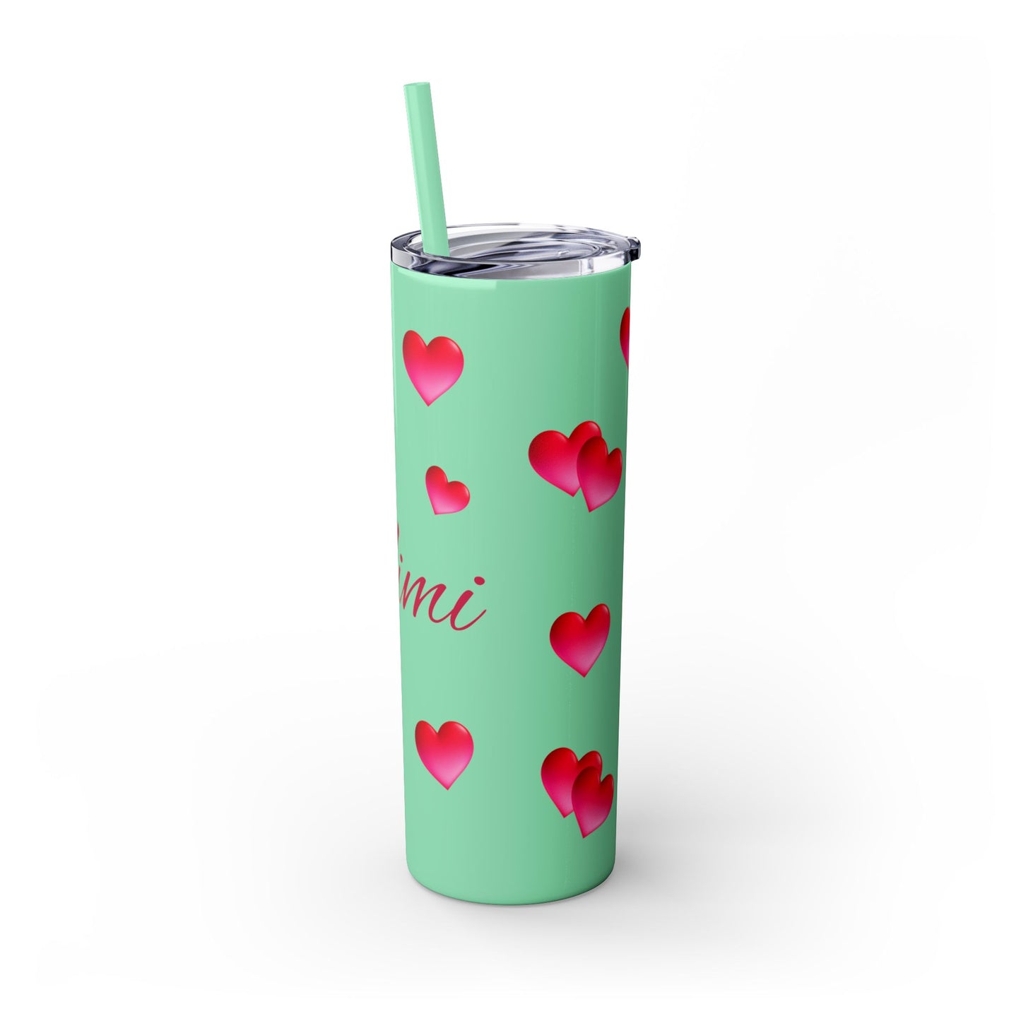 Gepasmaakte Glitter 20oz Dun Tumbler met Pienk Hartpatroon — [Jou Naam Hier]