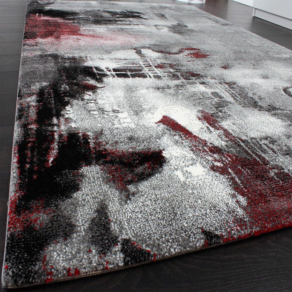 Designer Rug Canvas Artful Design - Mottled Grey Red Cream-1