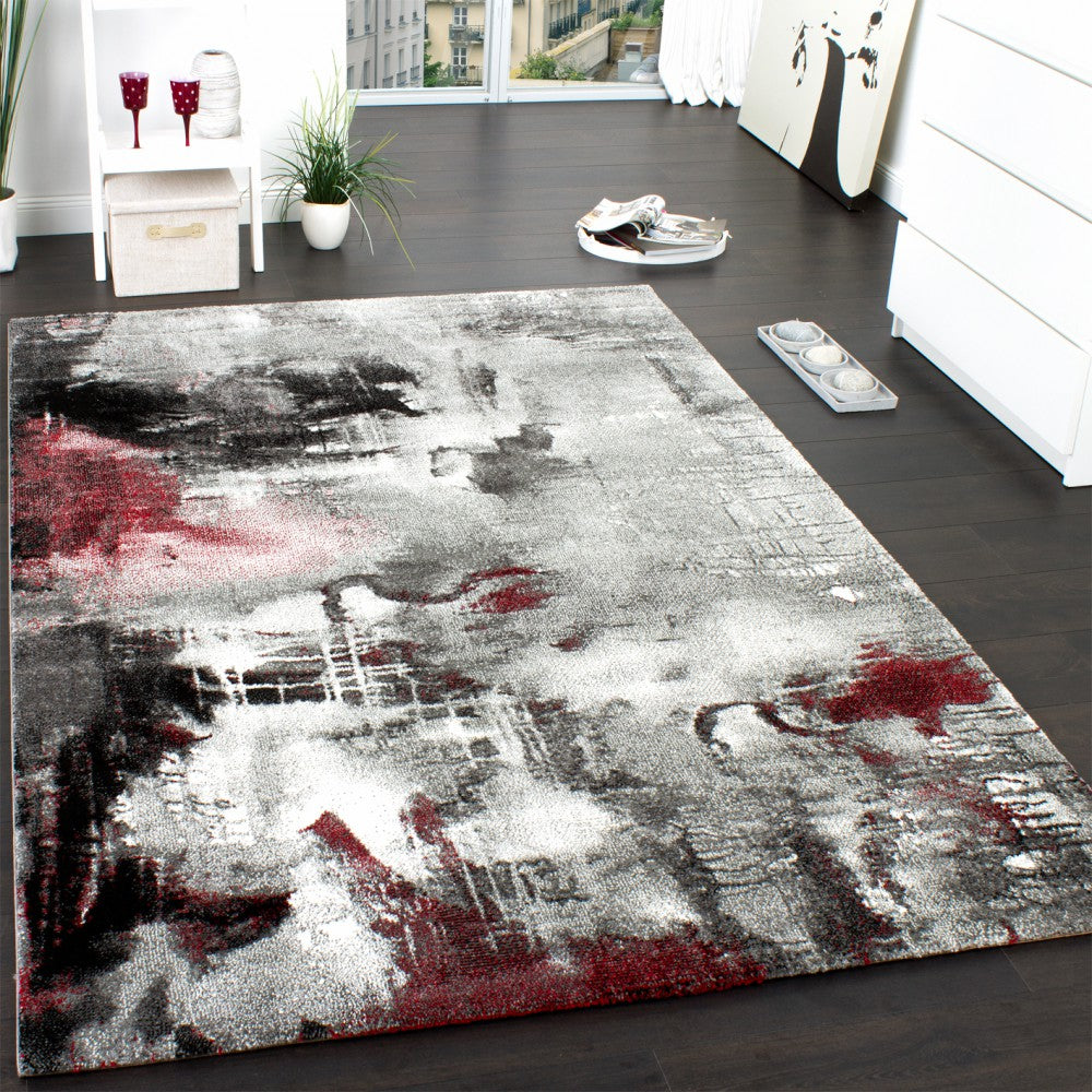 Designer Rug Canvas Artful Design - Mottled Grey Red Cream-3