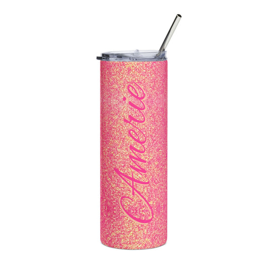 Pink Glitter Name Tumbler 20oz | Personalized Stainless Steel Tumbler