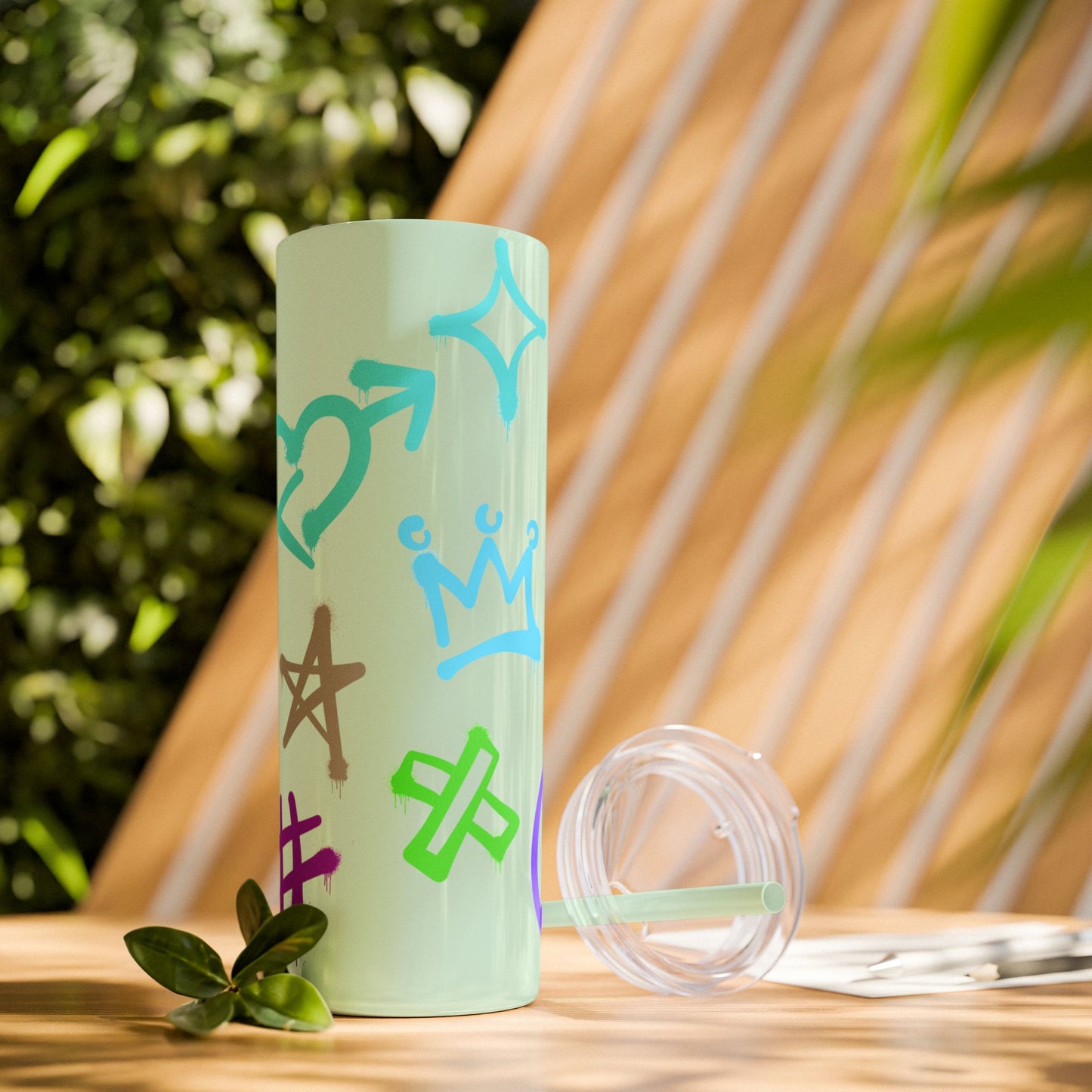 Trendy Skinny Tumbler with Straw, 20oz | Unique Graffiti Style Drinkware for Teens, Gifts, Parties, and Everyday Use