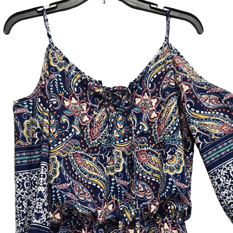 City Triangles Womens Small Cold Shoulder Floral Paisley Gathered Waist Romper