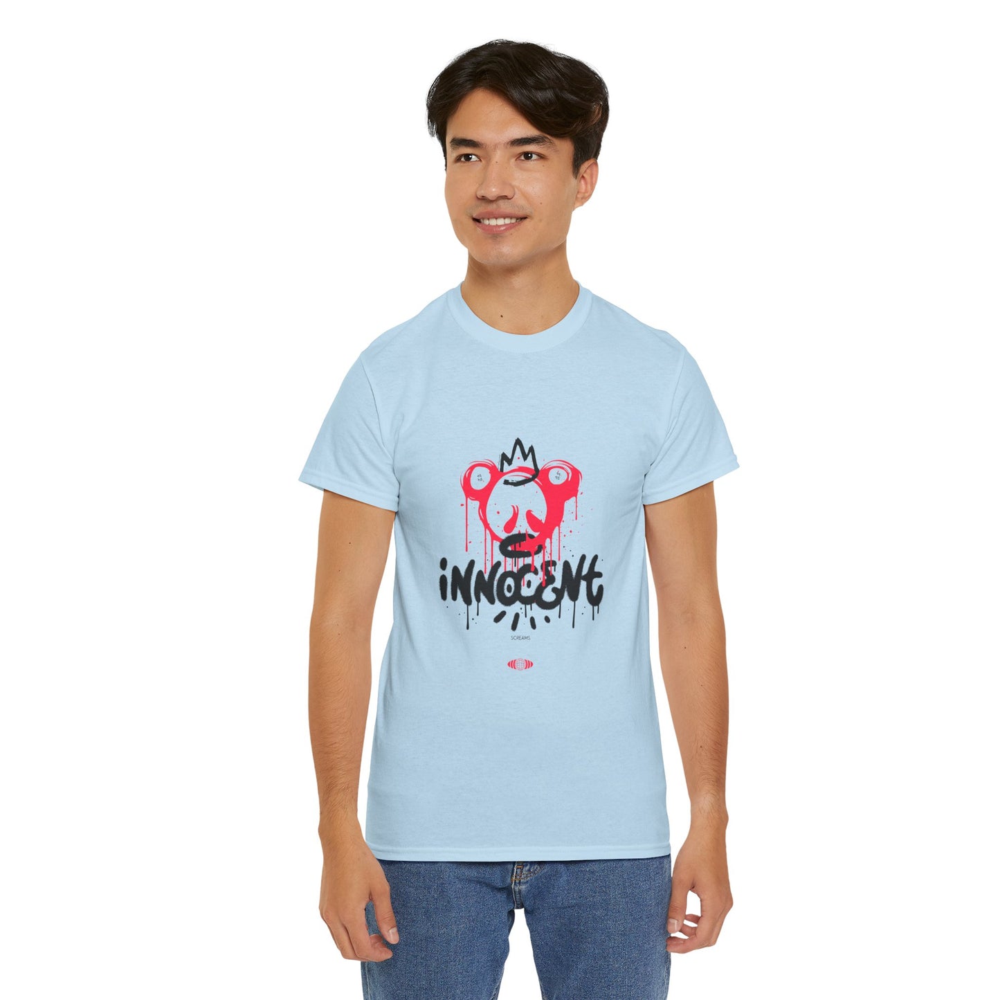 Edgy Graphic Tee: 'Innocent' Design, Urban Fashion, Streetwear, Unisex Cotton T-Shirt, Music Festivals, Casual Wear