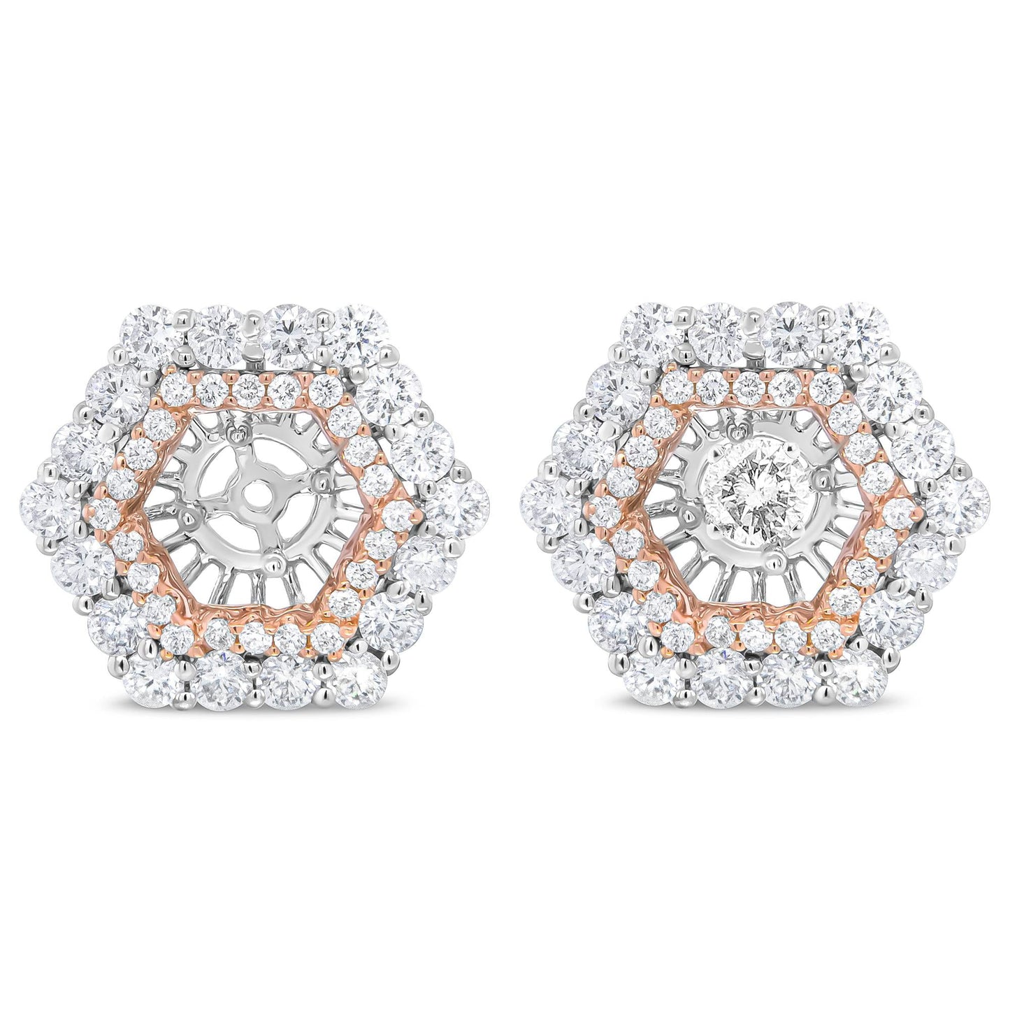14K Rose and White Gold 1 7/8 Cttw Round Diamond Double Halo Earring Jacket for 6mm Round Studs (G-H Color, VS2-SI1 Clarity)-0