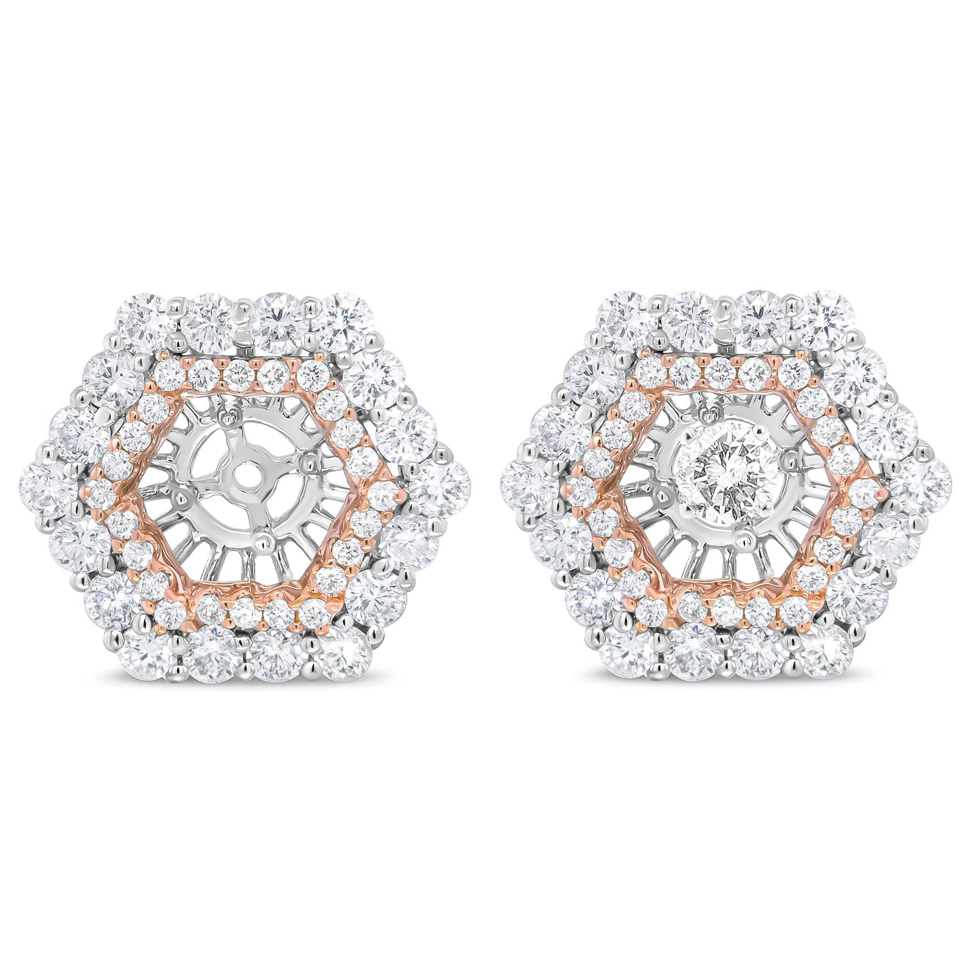 14K Rose and White Gold 1 7/8 Cttw Round Diamond Double Halo Earring Jacket for 6mm Round Studs (G-H Color, VS2-SI1 Clarity)-0