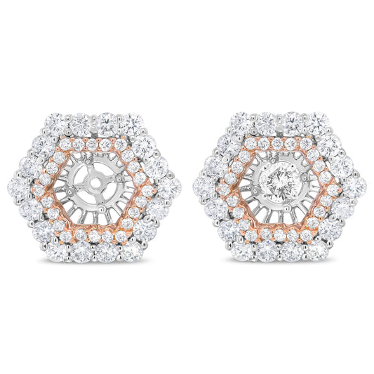 14K Rose and White Gold 1 7/8 Cttw Round Diamond Double Halo Earring Jacket for 6mm Round Studs (G-H Color, VS2-SI1 Clarity)-0