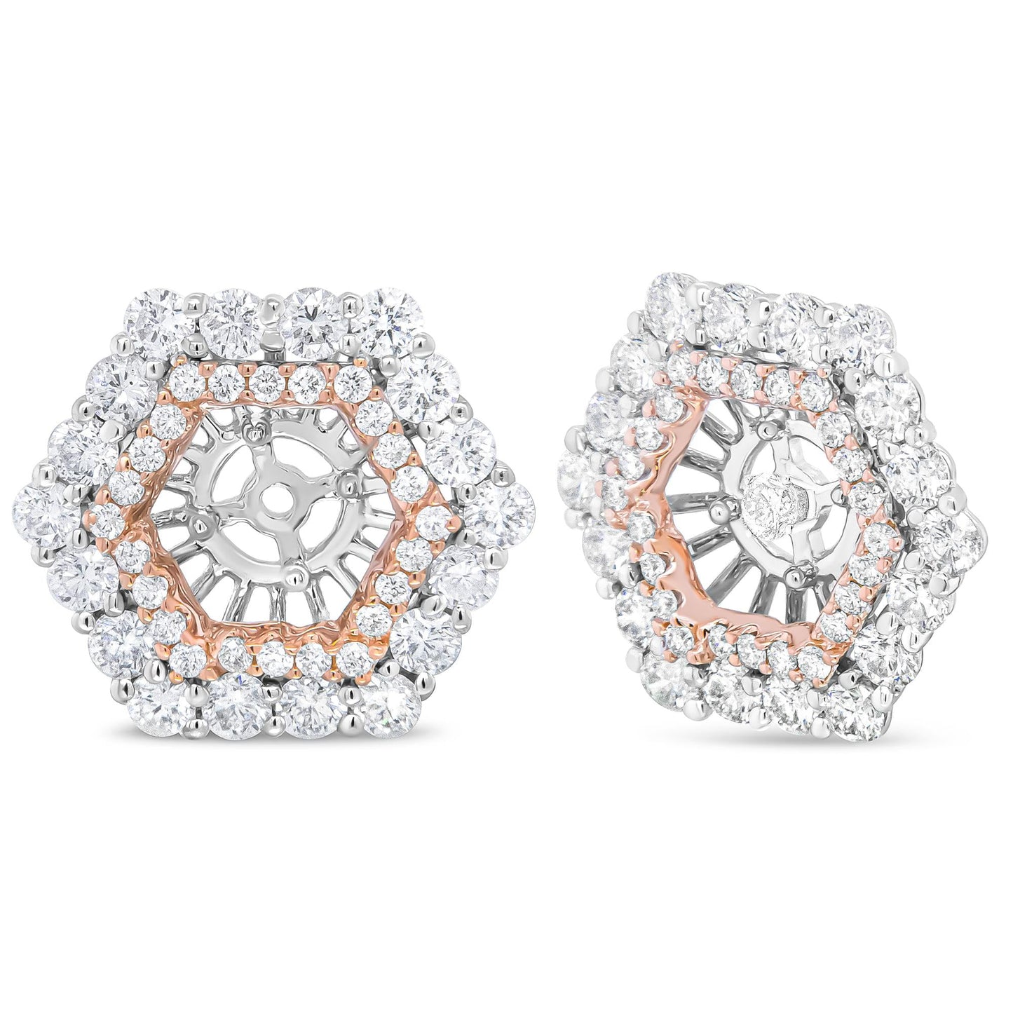 14K Rose and White Gold 1 7/8 Cttw Round Diamond Double Halo Earring Jacket for 6mm Round Studs (G-H Color, VS2-SI1 Clarity)-1