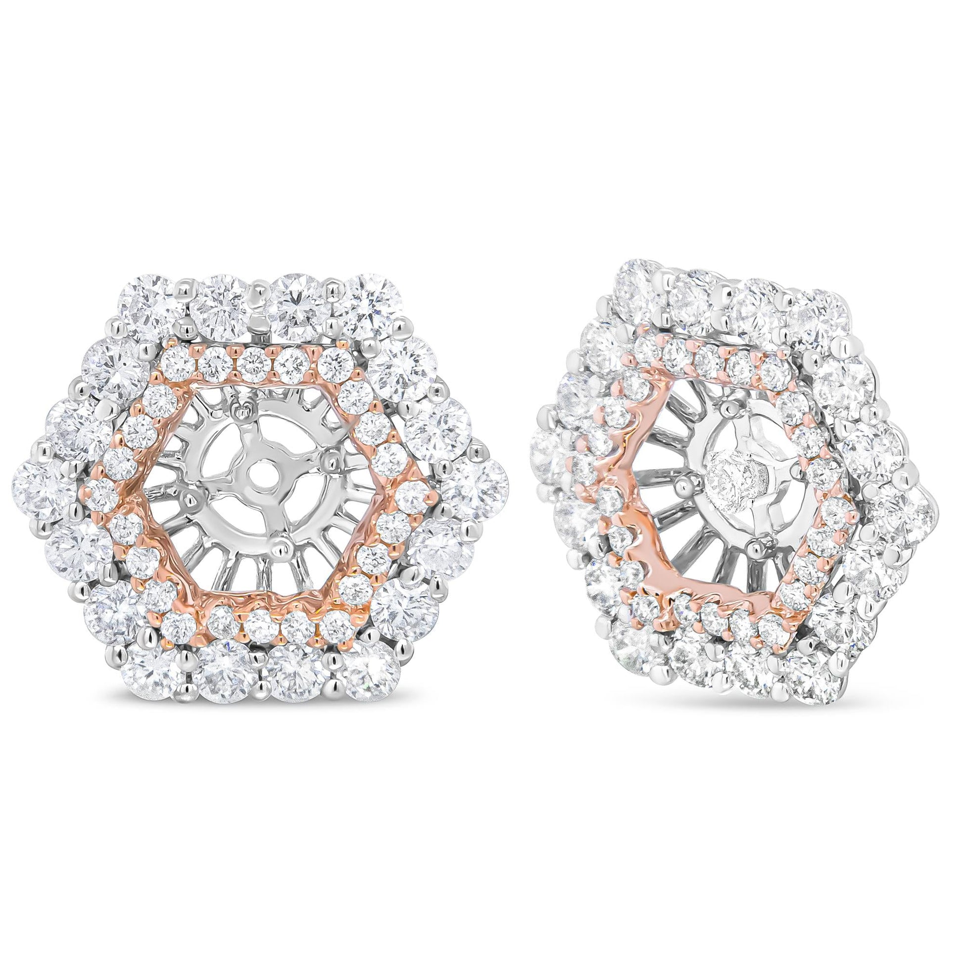 14K Rose and White Gold 1 7/8 Cttw Round Diamond Double Halo Earring Jacket for 6mm Round Studs (G-H Color, VS2-SI1 Clarity)-1
