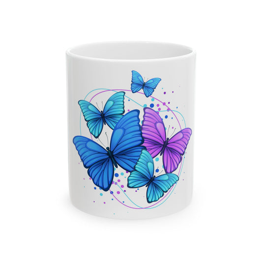 Butterfly Dreams Ceramic Mug, Colorful Butterfly Mug, Blue and Purple Mug, Nature Lover Gift, Spring Decor, Eco-Friendly Coffee Cup