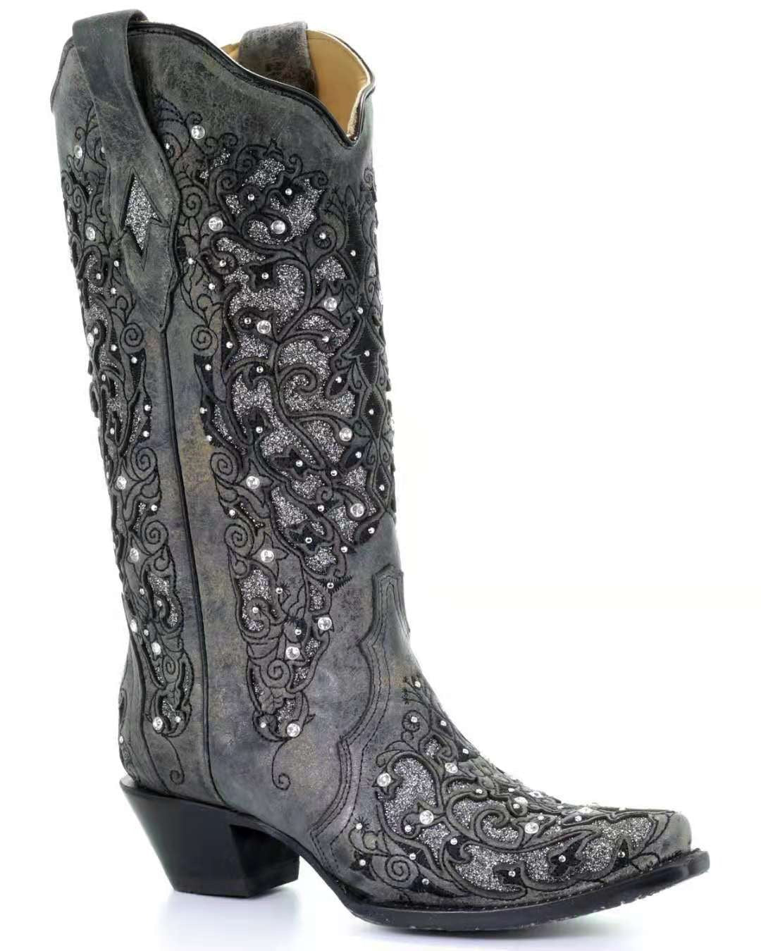 New European and American Retro Pointed Womens Shoes Embroidered Ethnic Style High Sleeve Solid Thick Heel Large Fashion Boots