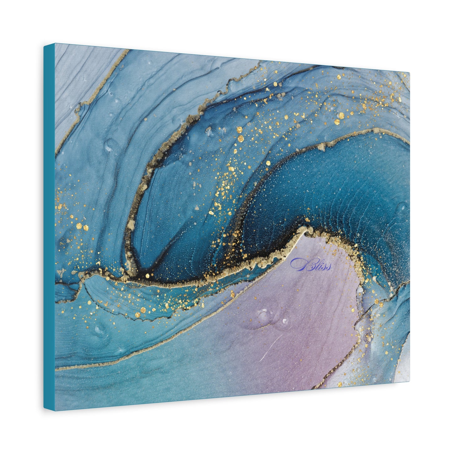 Canvas Wall Art, Abstract Ocean Wave, Modern Decor, Home Office, Gift for Her, Blue Gold Artwork, Living Room Wall Decor
