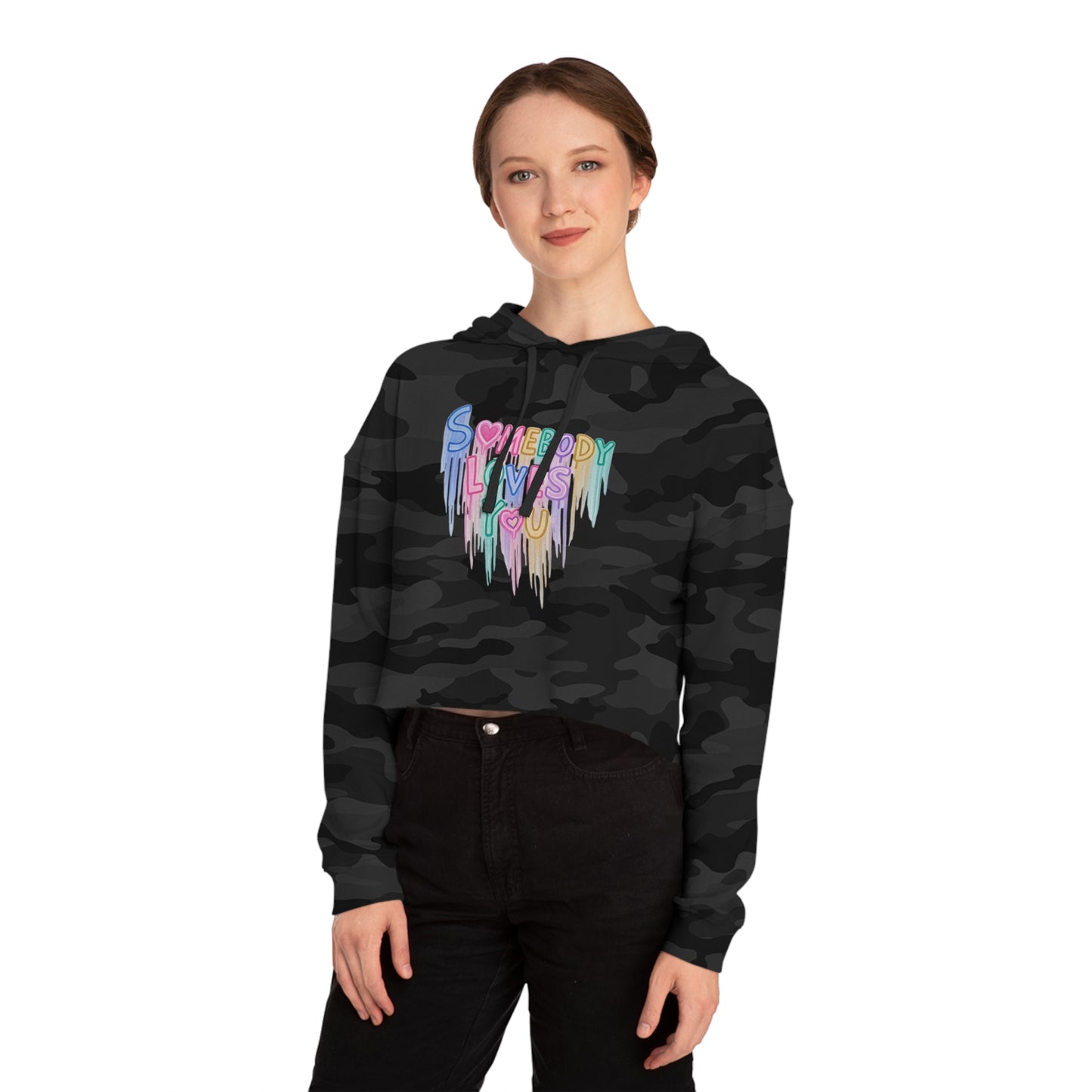 Cropped Hoodie - "Somebody Loves You" Colorful Drip Heart Design