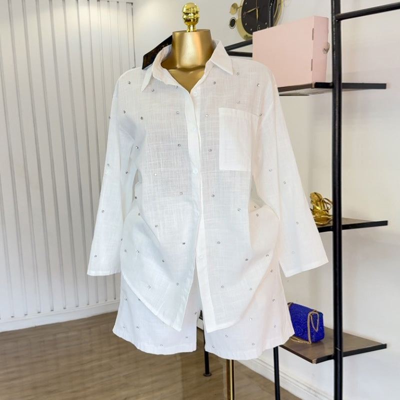 Collar shirt shorts set