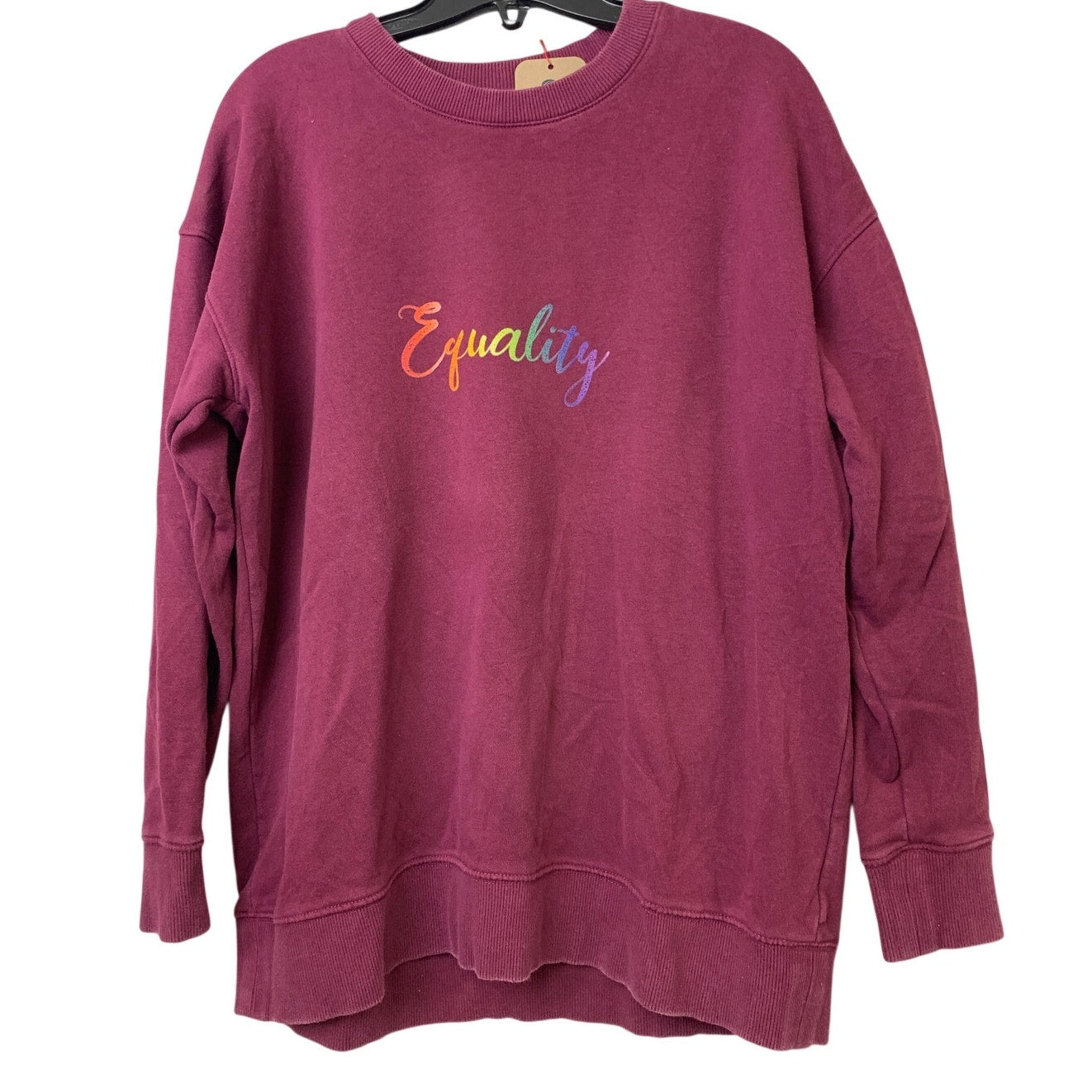 Upcycled Hand Printed Mens Medium Equality Rainbow Pride Magenta Sweatshirt