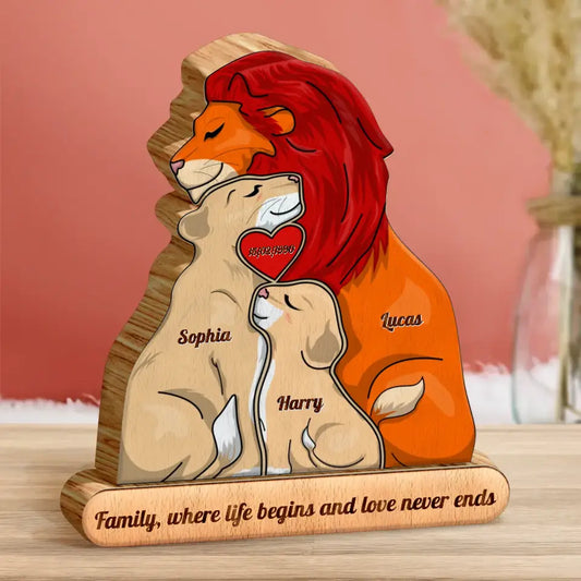 Personalized Lion Family Wooden Puzzle - Parents with up to 3 Children - Gift Idea For Mother's Day/Father's Day