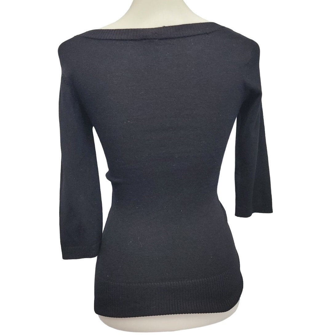 Forever 21 Womens Small Black Viscose Nylon Long Sleeve Scoop Neck Sweater