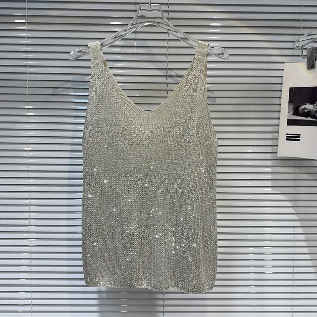 Hot pressed diamond collar knitted camisole vest women's top
