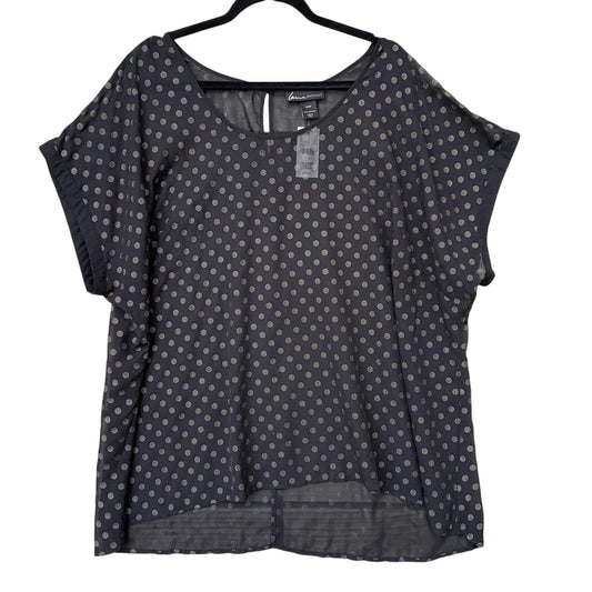 NWT New Lane Bryant Womens 22/24 Black Polka Dot Short Sleeve Sheer Blouse