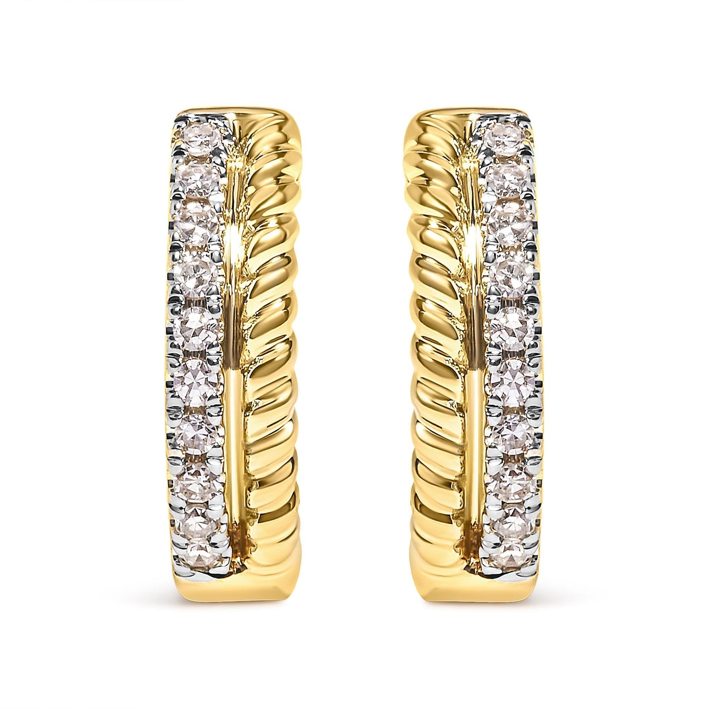 10K Yellow Gold 1/10 Cttw Diamond and Rope Twist Huggy Hoop Earrings (H-I Color, I1-I2 Clarity)-0