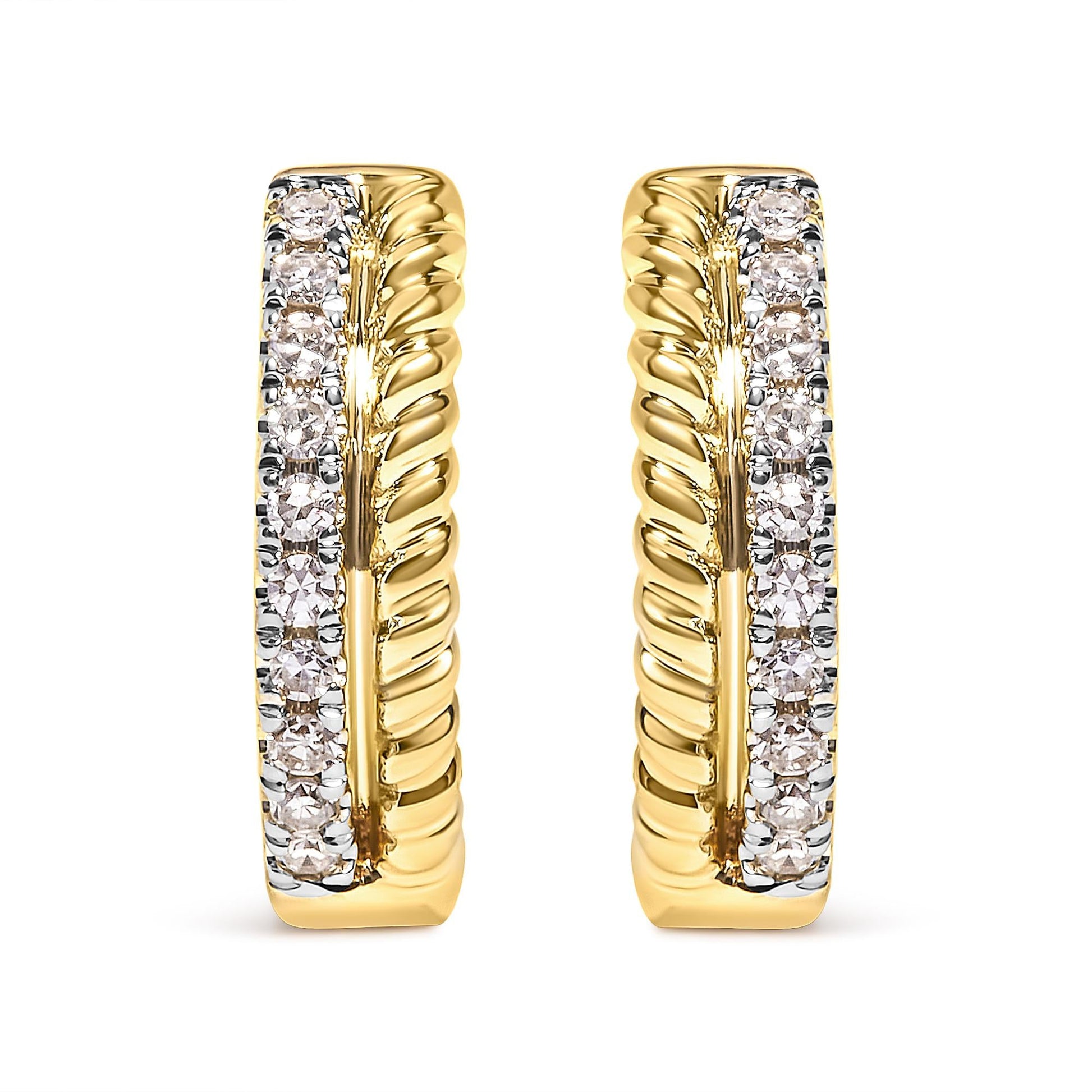 10K Yellow Gold 1/10 Cttw Diamond and Rope Twist Huggy Hoop Earrings (H-I Color, I1-I2 Clarity)-0