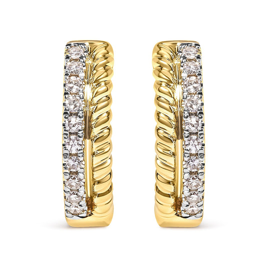 10K Yellow Gold 1/10 Cttw Diamond and Rope Twist Huggy Hoop Earrings (H-I Color, I1-I2 Clarity)-0