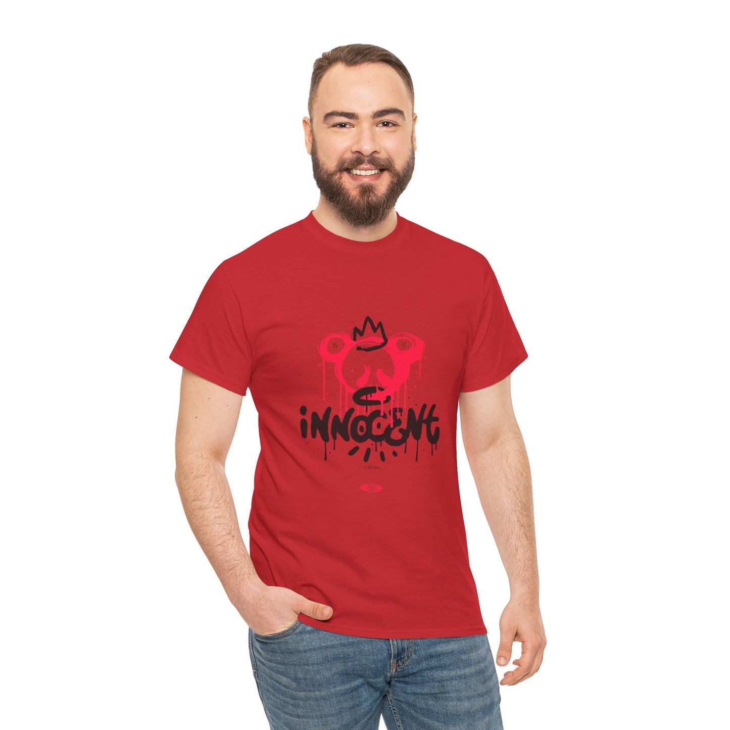 Edgy Graphic Tee: 'Innocent' Design, Urban Fashion, Streetwear, Unisex Cotton T-Shirt, Music Festivals, Casual Wear