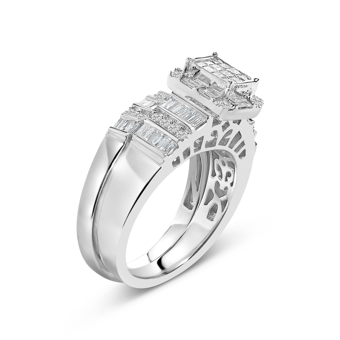 Sterling Silver 1.0 Cttw Diamond Composite Head Bridal Engagement Ring Set-3