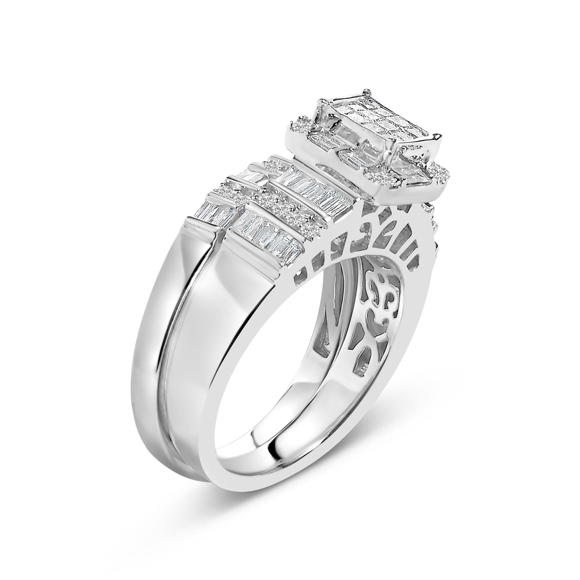 Sterling Silver 1.0 Cttw Diamond Composite Head Bridal Engagement Ring Set-3