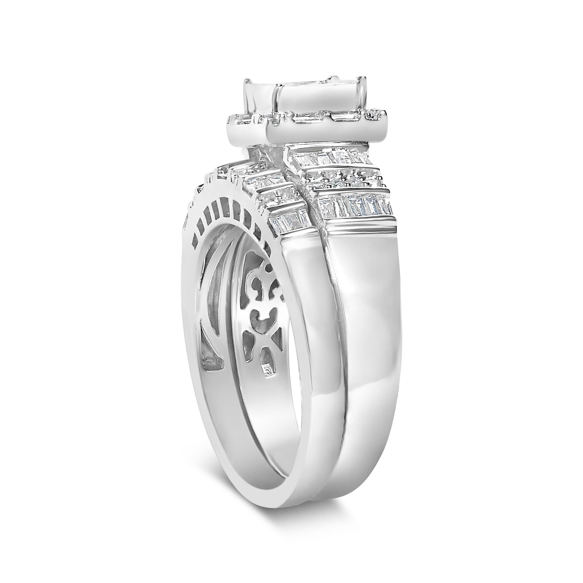 Sterling Silver 1.0 Cttw Diamond Composite Head Bridal Engagement Ring Set-4