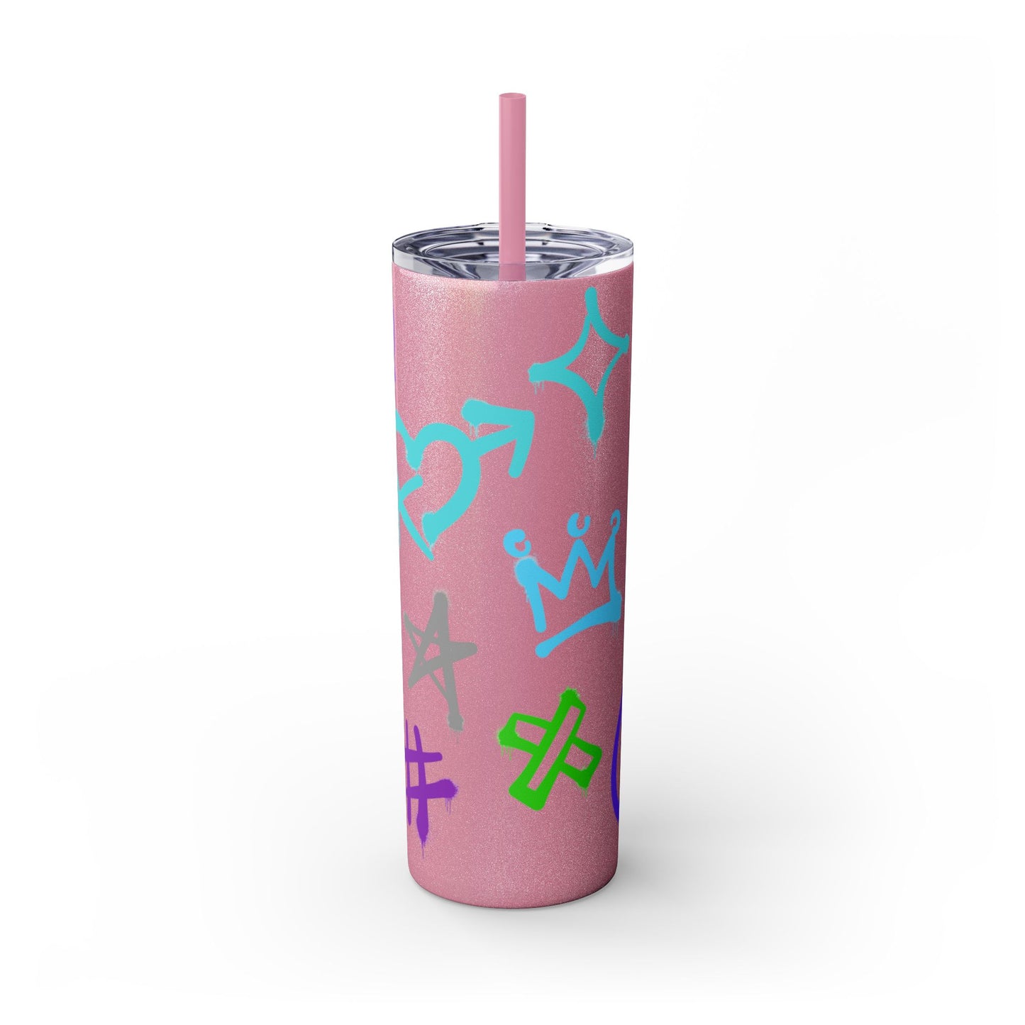 Trendy Skinny Tumbler with Straw, 20oz | Unique Graffiti Style Drinkware for Teens, Gifts, Parties, and Everyday Use