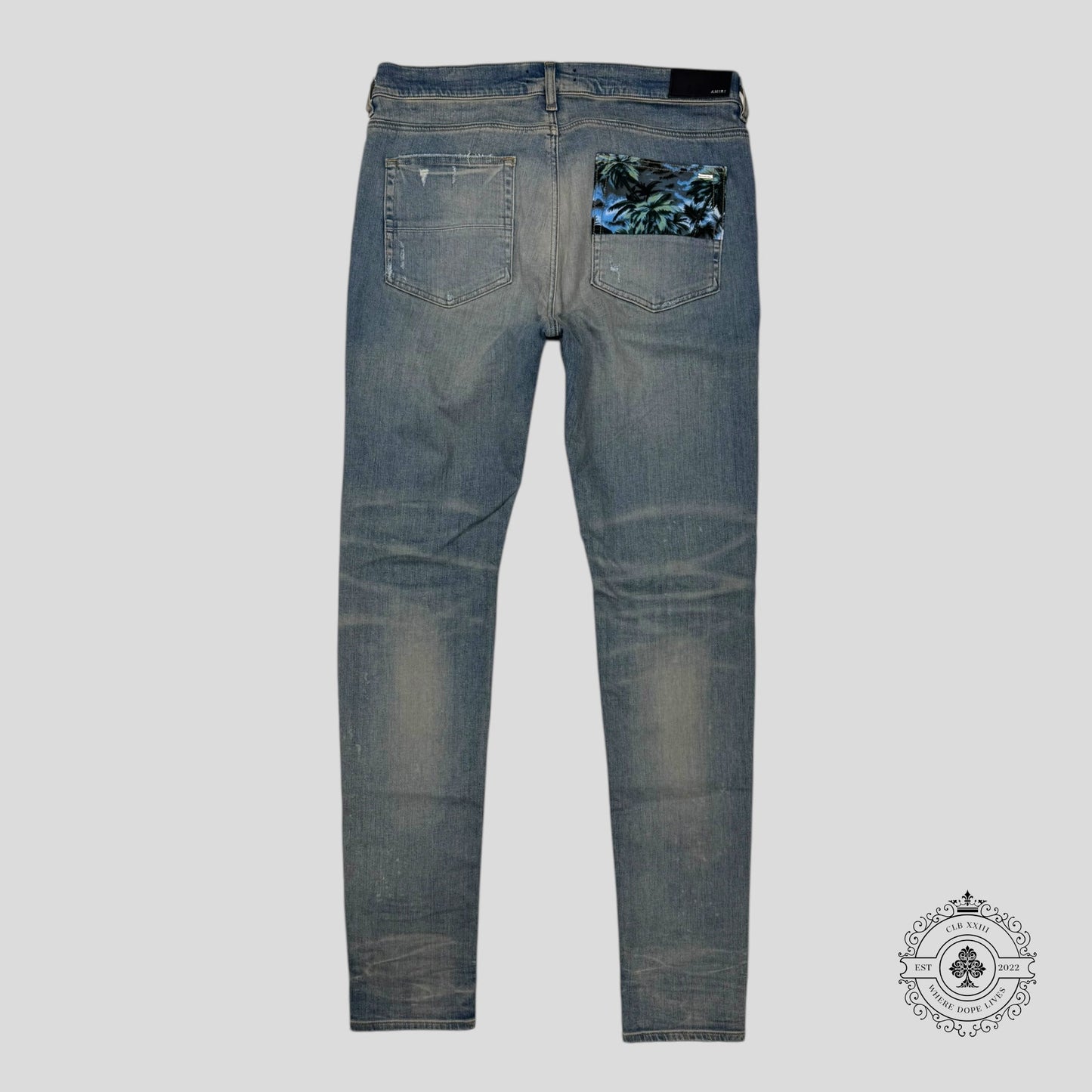 Amiri Hawaiian Star Art Patch Jeans in Clay Indigo