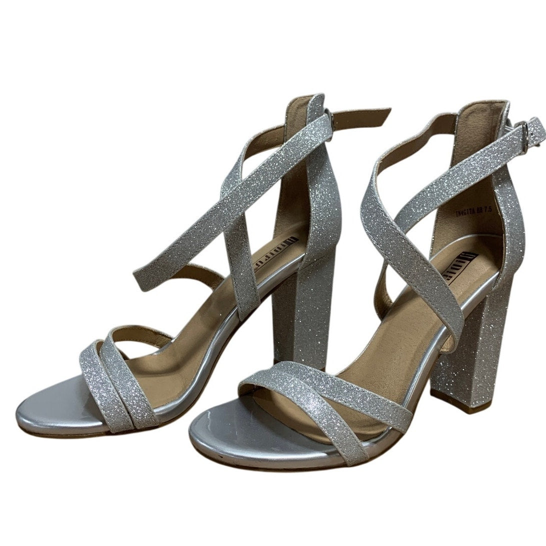 Idifu Womens Size 7.5 Silver Glitter 4" Heels Open Round Toe Ankle Strap Shoes