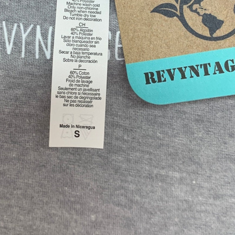 New Hand Printed Small Heathered Gray Floral Wrap Around Short Sleeve Tee Shirt