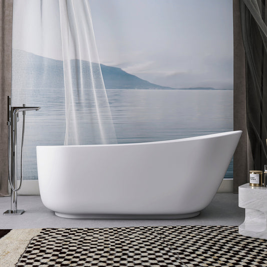 67 Inch Solid Surface Oval Shape Soaking Bathtub