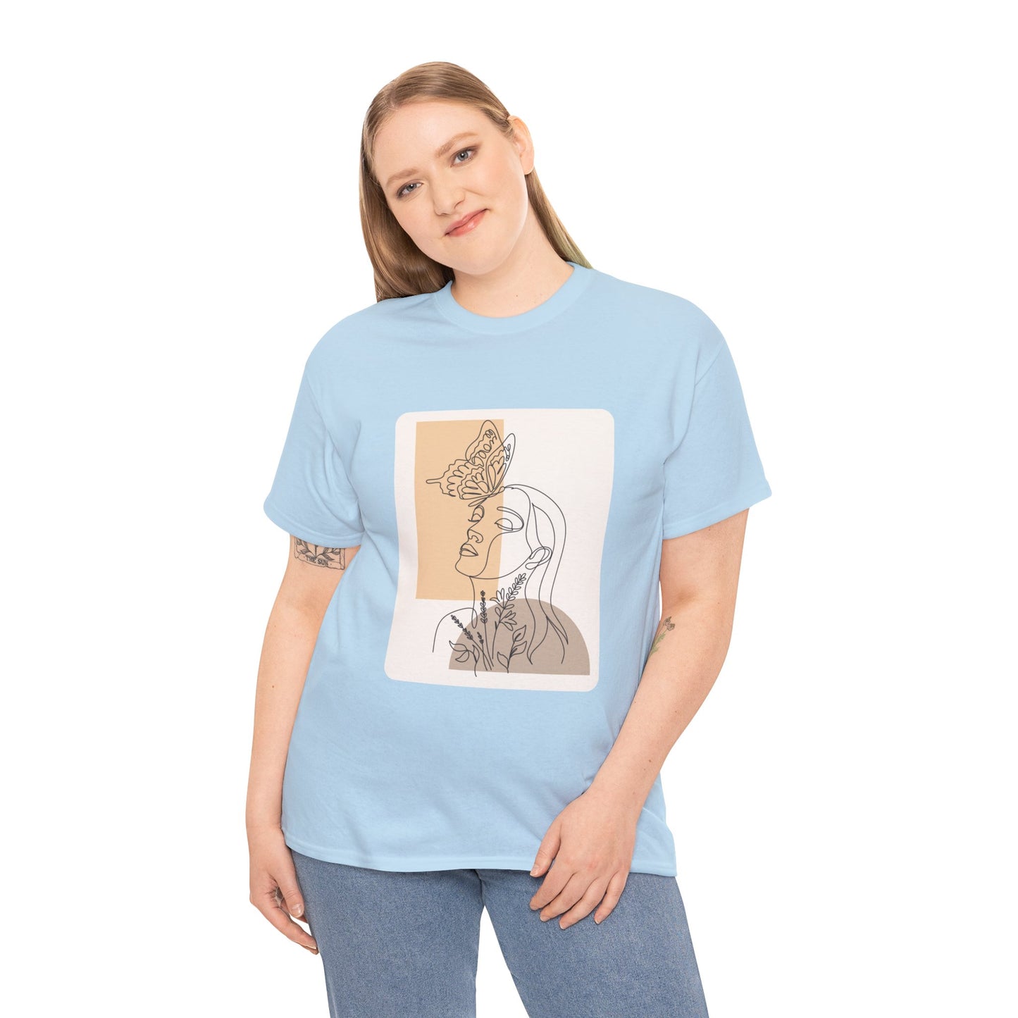 Artistic Unisex Tee: Modern Line Drawing with Butterfly, Perfect for Casual Outings, Gift for Art Lovers, Spring Fashion, Eco-Friendly Wear