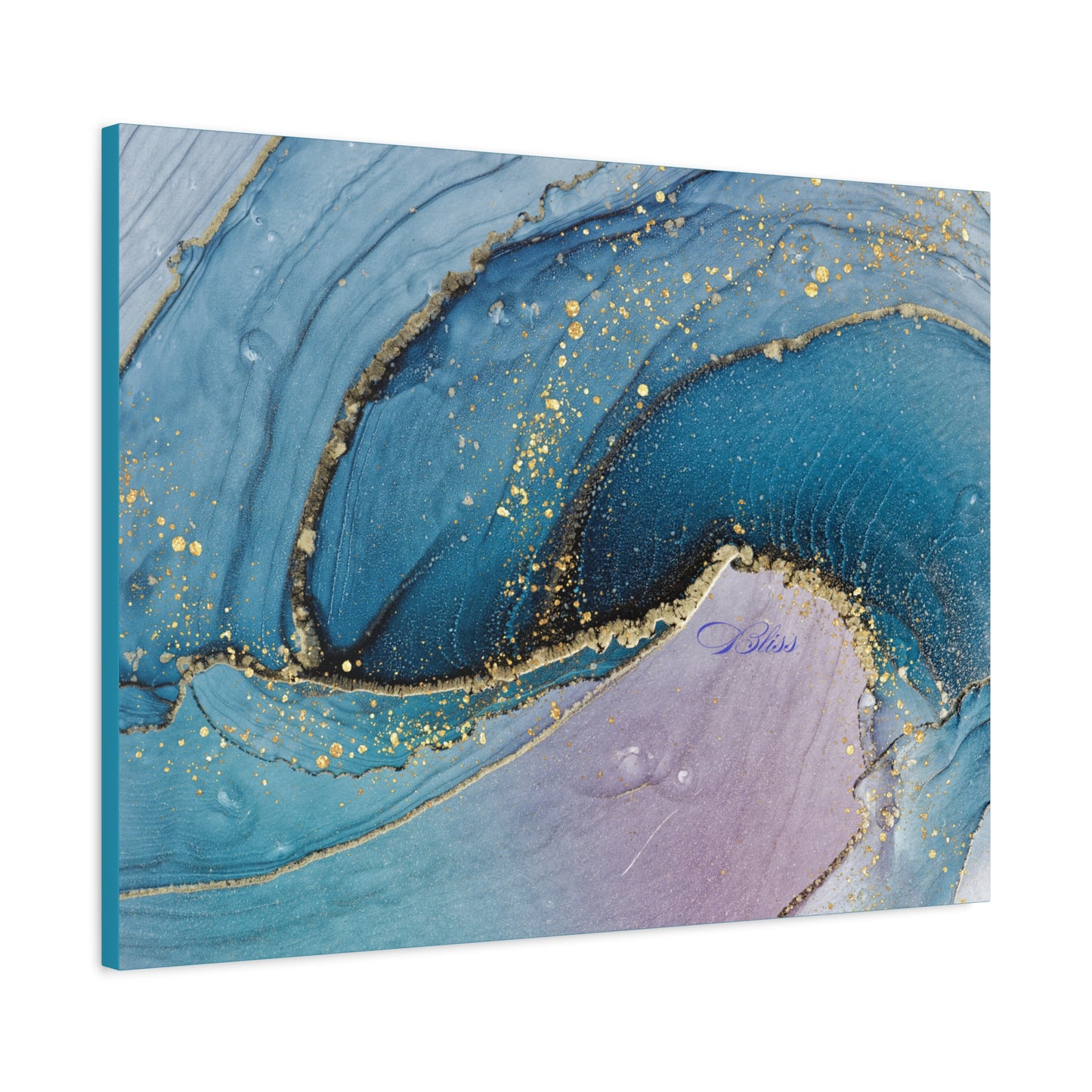Canvas Wall Art, Abstract Ocean Wave, Modern Decor, Home Office, Gift for Her, Blue Gold Artwork, Living Room Wall Decor