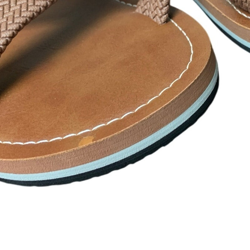 New Harssidanzar Mens Size 10 Brown Open Toe Braided Look Slide Sandals w Flaw